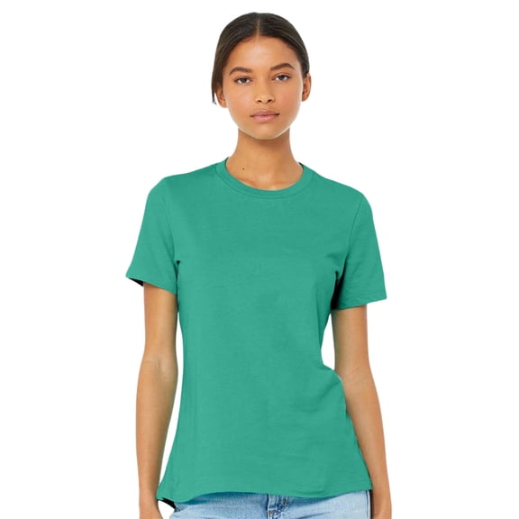 BELLA + CANVAS Women’s Relaxed Jersey Tee 100% Ring-Spun Cotton Short Sleeve Crew Neck T-Shirt (Teal, L)