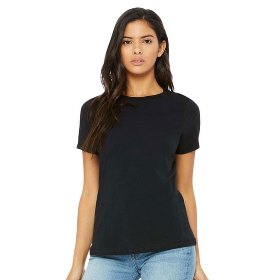 BELLA + CANVAS Women’s Relaxed Jersey Tee 100% Ring-Spun Cotton Short Sleeve Crew Neck T-Shirt (Vintage-Black, L)
