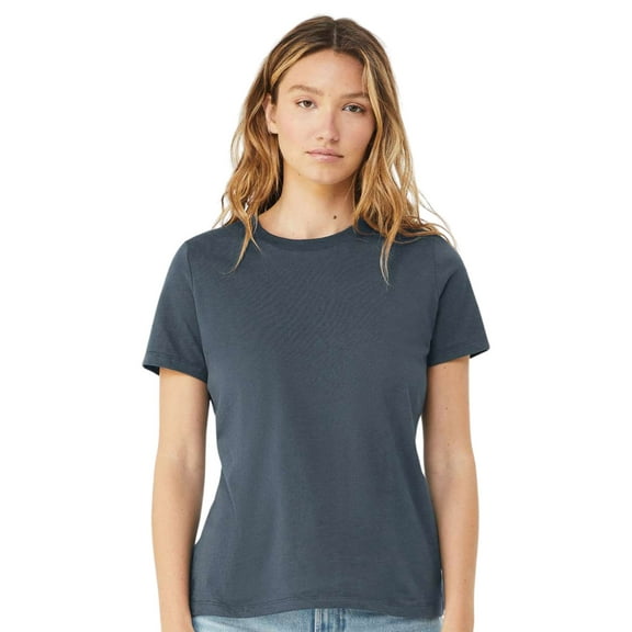 BELLA + CANVAS Women’s Relaxed Jersey Tee 100% Ring-Spun Cotton Short Sleeve Crew Neck T-Shirt (Vintage-Navy, L)