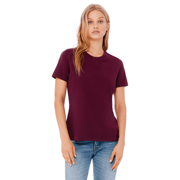 BELLA   CANVAS Women’s Relaxed Jersey Tee, Short Sleeve Crew Neck Cotton T-Shirt, Maroon, M