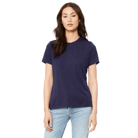 BELLA   CANVAS Women’s Relaxed Jersey Tee, Short Sleeve Crew Neck Cotton T-Shirt, Navy, L