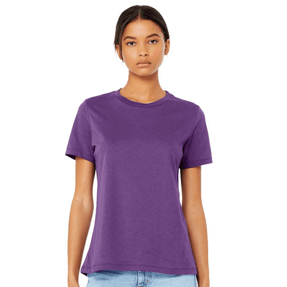 BELLA   CANVAS Women’s Relaxed Jersey Tee, Short Sleeve Crew Neck Cotton T-Shirt, Royal Purple, M