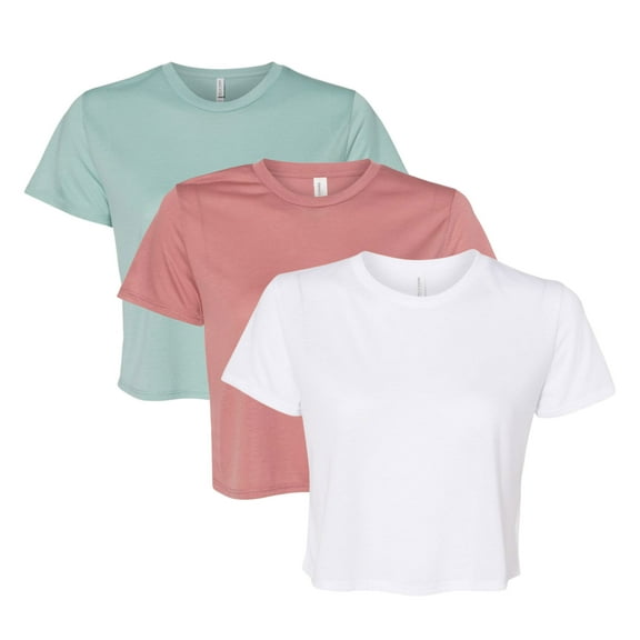BELLA   CANVAS Women’s T-Shirts Flowy Crop Tee 65/35 Polyester/Viscose Modest Short Sleeve Crop Top, Mix Bulk Tees for Women (Bright Color 3 Pack, 2XL)