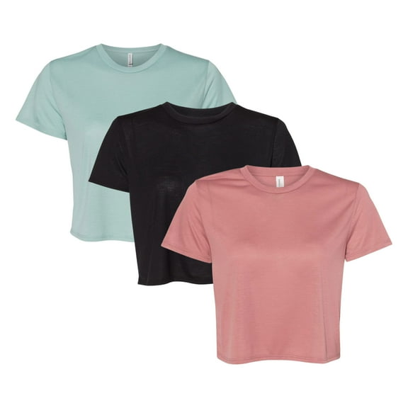 BELLA   CANVAS Women’s T-Shirts Flowy Crop Tee 65/35 Polyester/Viscose Modest Short Sleeve Crop Top, Mix Bulk Tees for Women (Dark Bright Color 3 Pack, M)