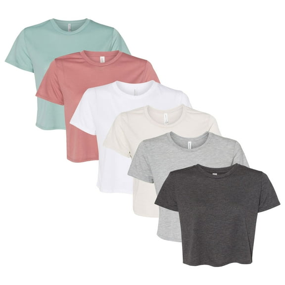 BELLA   CANVAS Women’s T-Shirts Flowy Crop Tee 65/35 Polyester/Viscose Modest Short Sleeve Crop Top, Mix Bulk Tees for Women (Bright Color 6 Pack, M)
