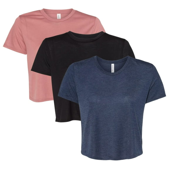 BELLA   CANVAS Women’s T-Shirts Flowy Crop Tee 65/35 Polyester/Viscose Modest Short Sleeve Crop Top, Mix Bulk Tees for Women (Dark Color 3 Pack, M)