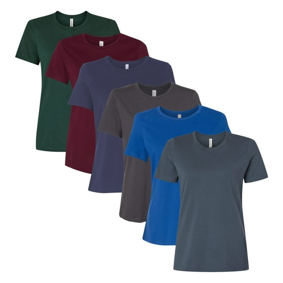 BELLA + CANVAS Women’s T-Shirts, Relaxed Fit Short Sleeve Jersey Tee 100% Airlume and Ring-Spun Cotton T-Shirt, Mixed Tees (Dark Color 6 Pack, L)