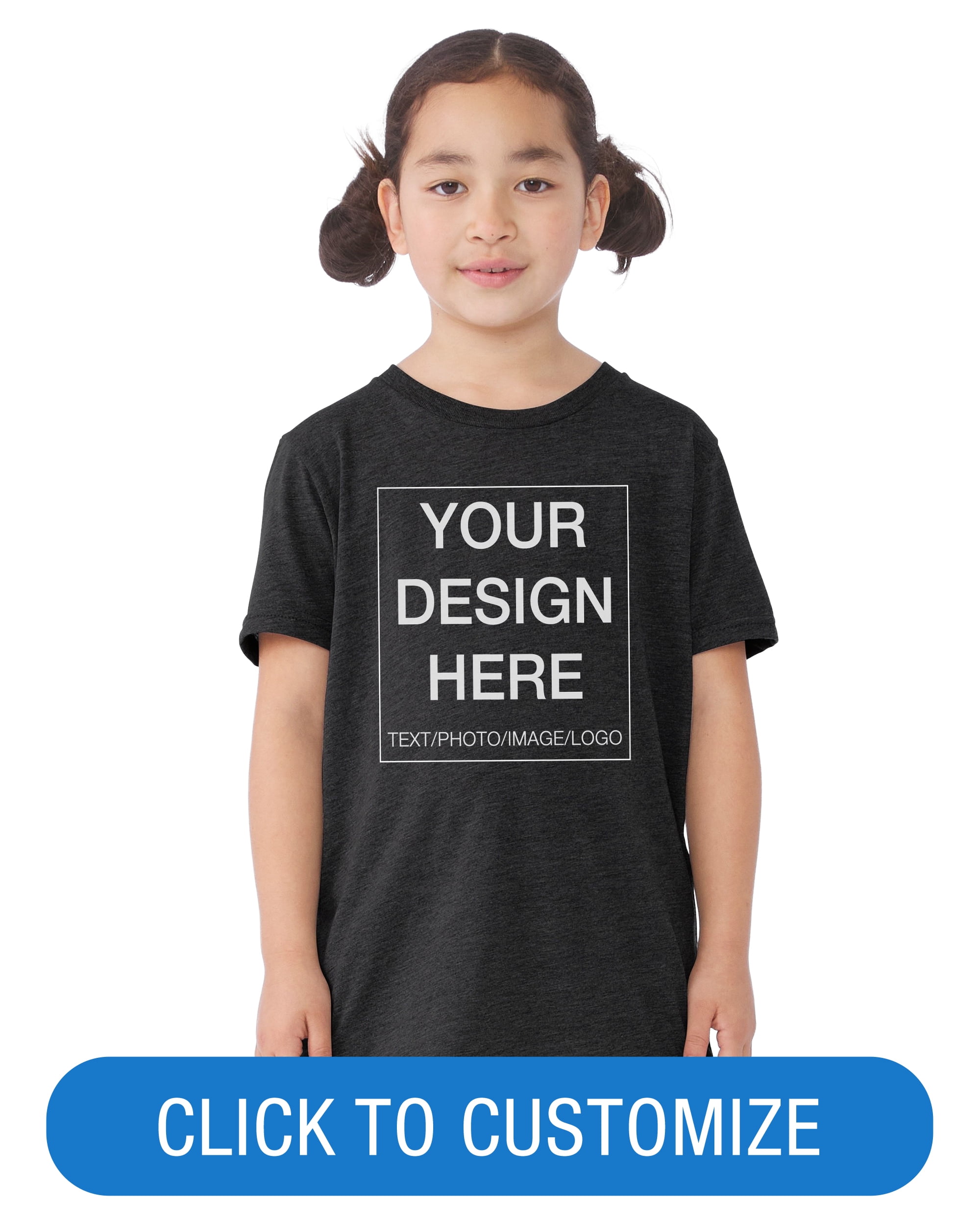 BELLA+CANVAS Youth Crew Neck Personalized T-Shirt, Create your own Designs, Dark Grey Heather, Small Unisex