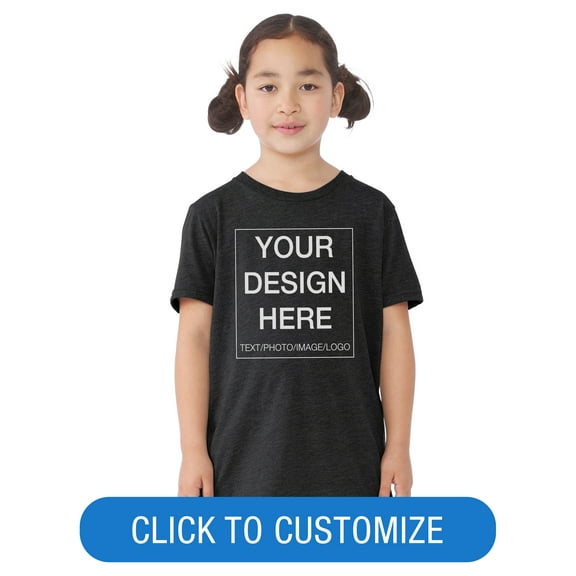 BELLA+CANVAS Youth Crew Neck Personalized T-Shirt, Create your own Designs, Dark Grey Heather, Small Unisex