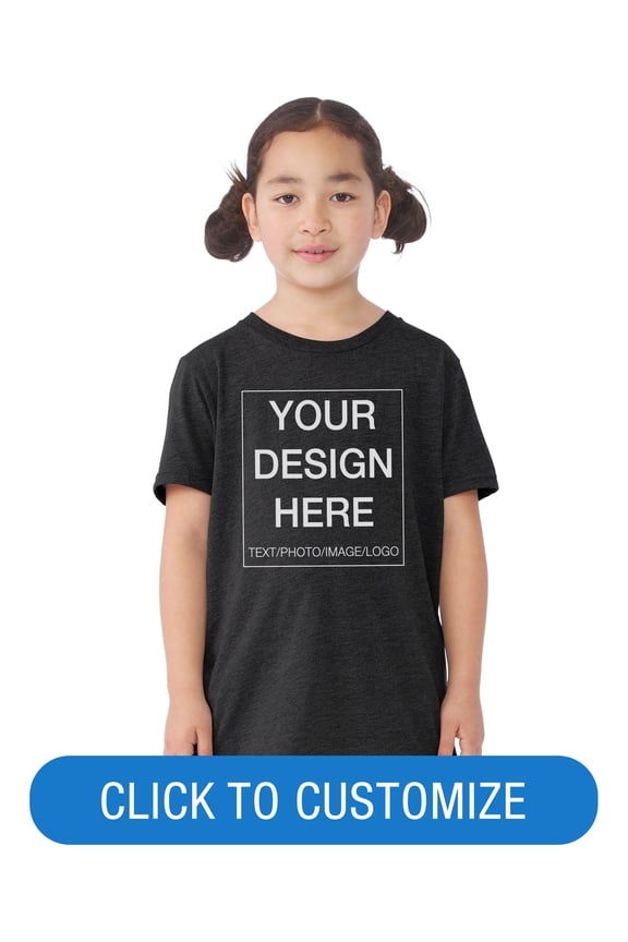 Youth Crew Neck Personalized T-Shirt, Create your own Designs, Dark Grey Heather, Xlarge Unisex