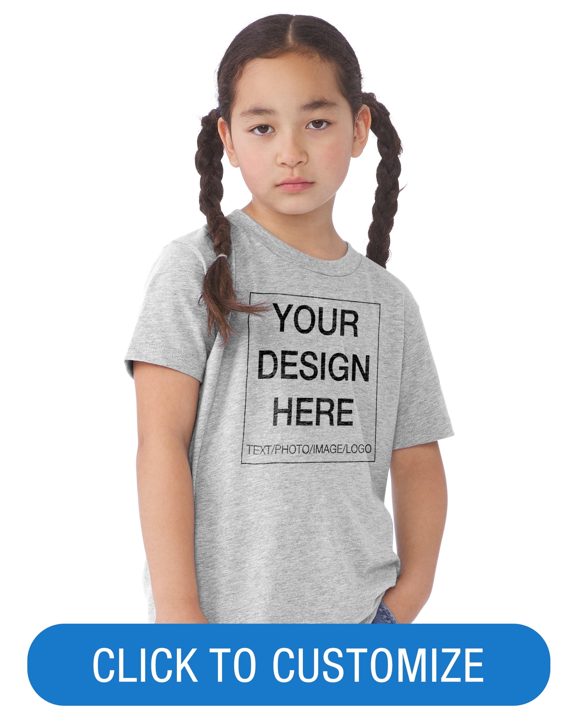 BELLA+CANVAS Youth Short Sleeve Personalized T-Shirt, Create Your Own Designs, Athletic Heather, Youth XL, Unisex