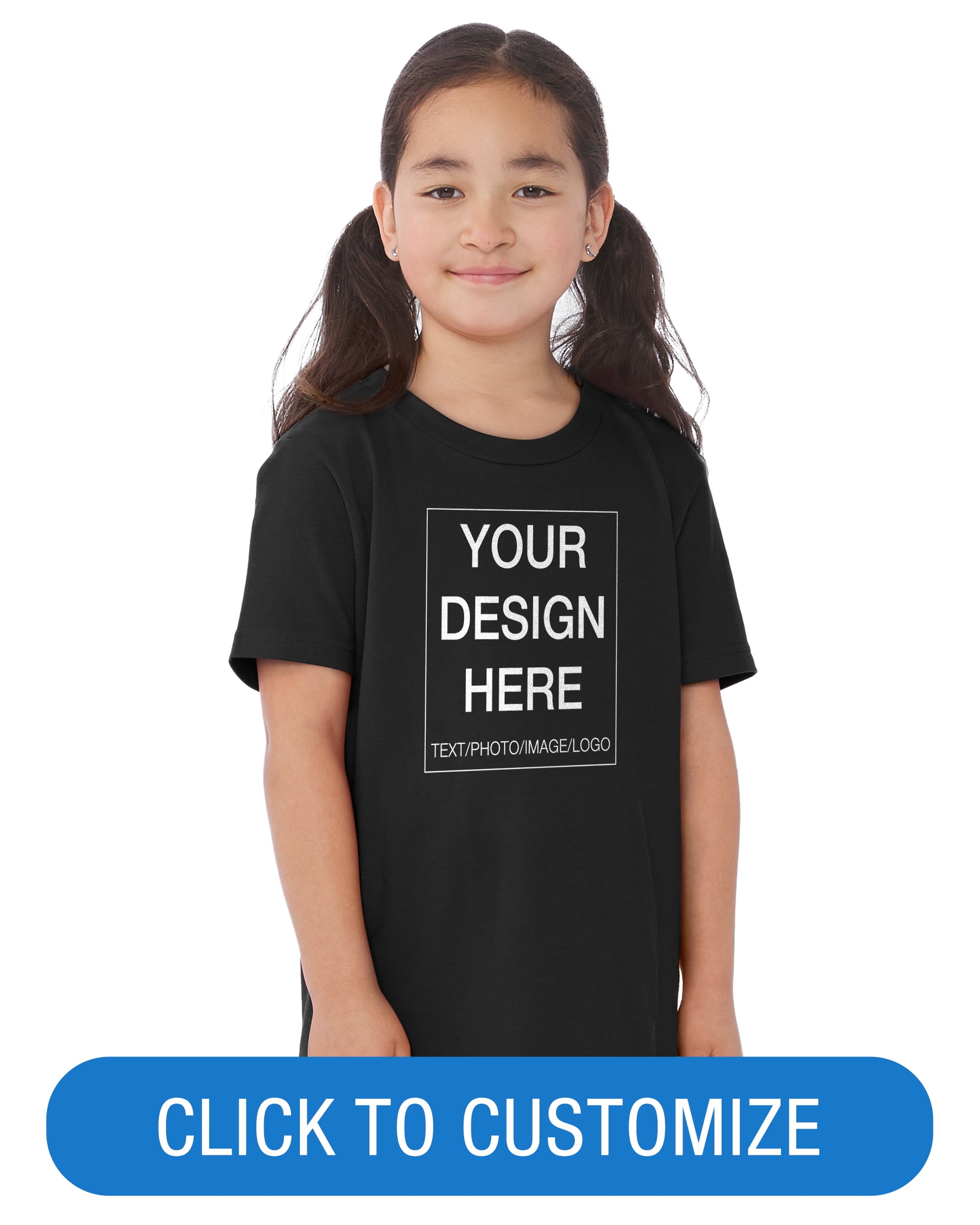 BELLA+CANVAS Youth Short Sleeve Personalized T-Shirt, Create Your Own Designs, Black, Youth Medium, Unisex