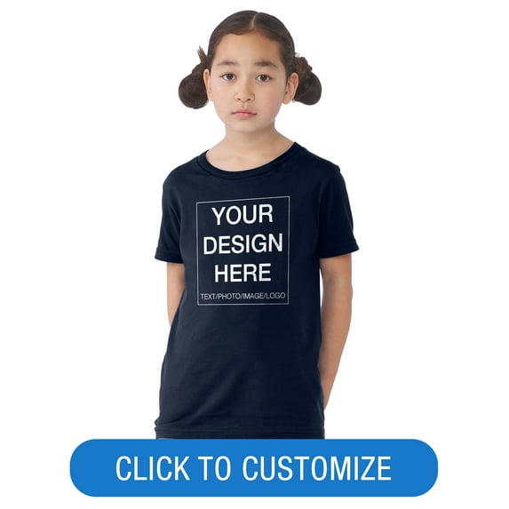 BELLA+CANVAS Youth Short Sleeve Personalized T-Shirt, Create Your Own Designs, Navy, Youth Large, Unisex