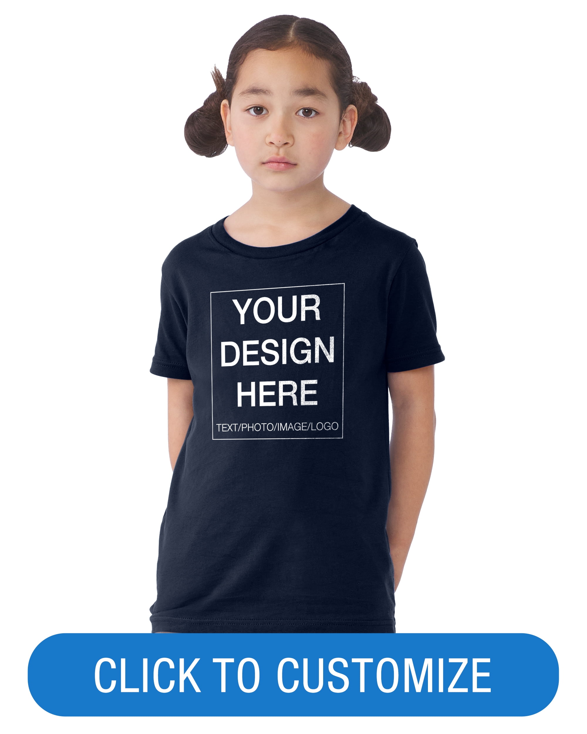 BELLA+CANVAS Youth Short Sleeve Personalized T-Shirt, Create Your Own Designs, Navy, Youth Medium, Unisex