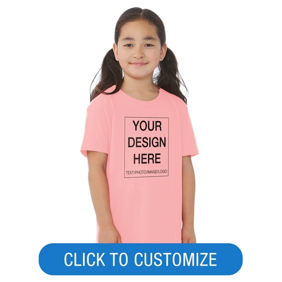 BELLA+CANVAS Youth Short Sleeve Personalized T-Shirt, Create Your Own Designs, Pink, Youth Medium, Unisex