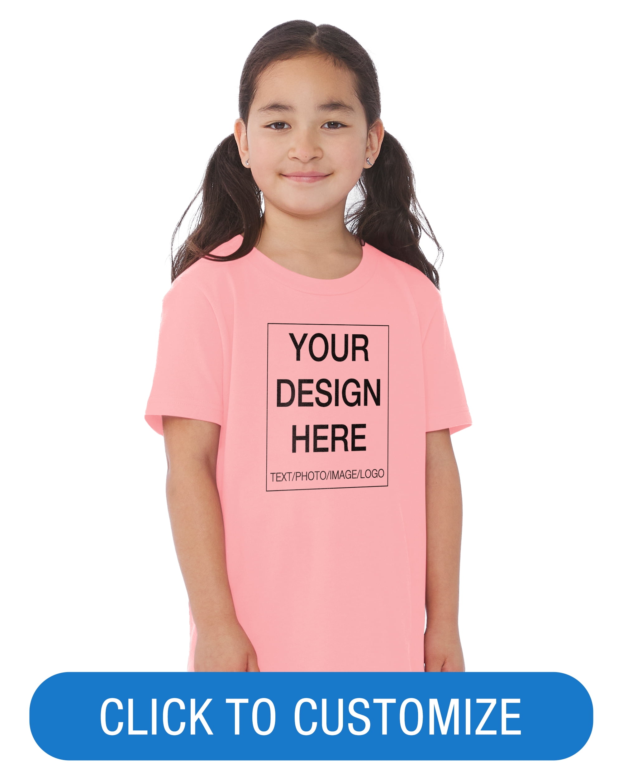 BELLA+CANVAS Youth Short Sleeve Personalized T-Shirt, Create Your Own Designs, Pink, Youth Small, Unisex