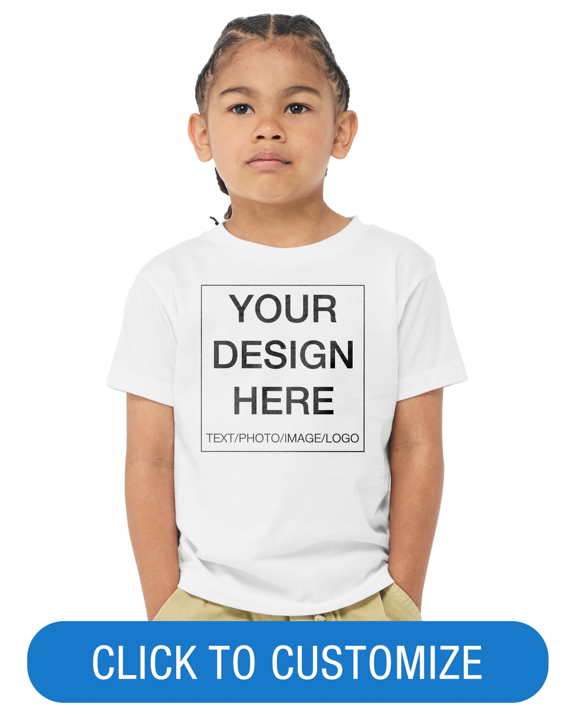 BELLA+CANVAS Youth Short Sleeve Personalized T-Shirt, Create Your Own Designs, White, Youth Large, Unisex