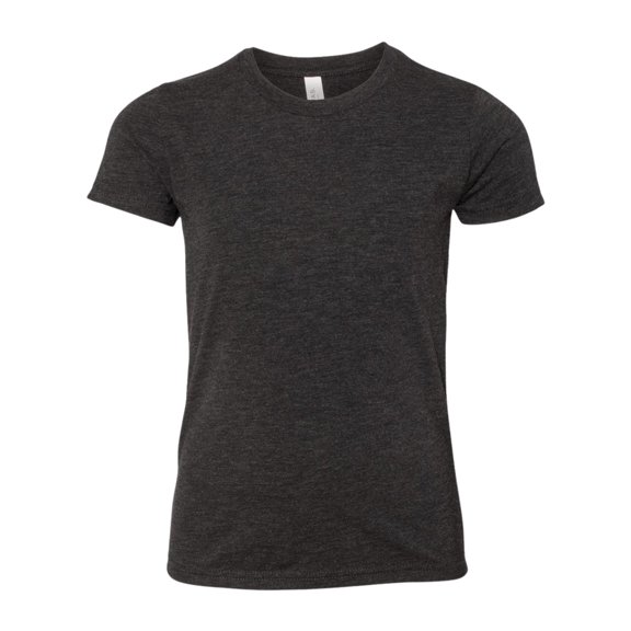 BELLA + CANVAS Youth Triblend Tee Crewneck Plain T-Shirt (Charcoal Black Triblend , M)