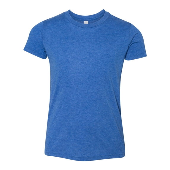 BELLA + CANVAS Youth Triblend Tee Crewneck Plain T-Shirt (True Royal Triblend , M)