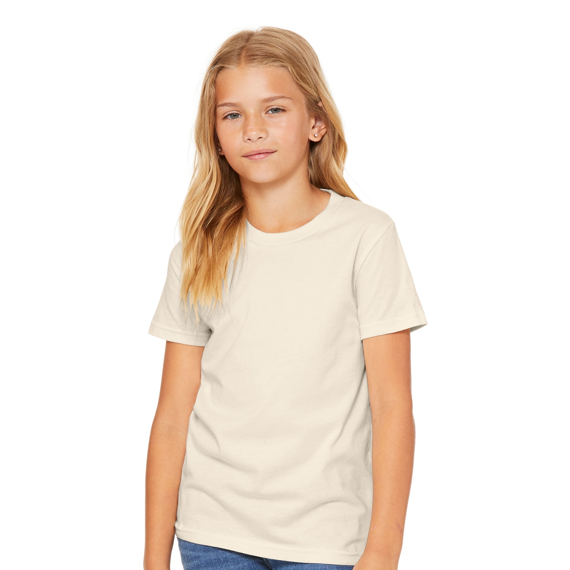 BELLA+CANVAS Youth Unisex Short Sleeve Crew Neck T-Shirt for Crafting, Natural, Youth Large