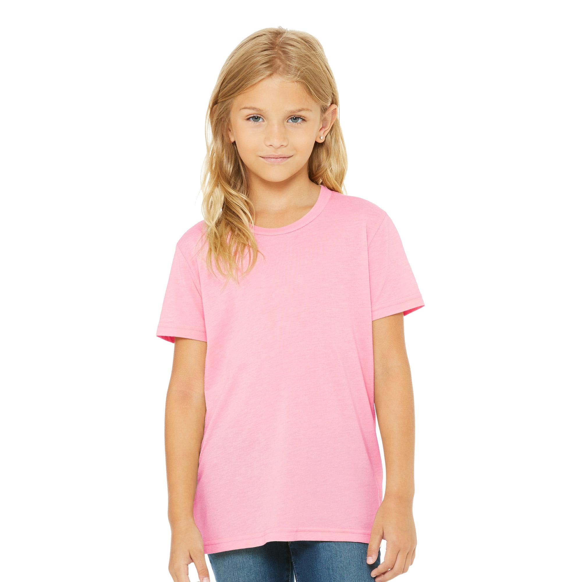 BELLA+CANVAS Youth Unisex Short Sleeve Crew Neck T-Shirt for Crafting, Pink, Youth Medium