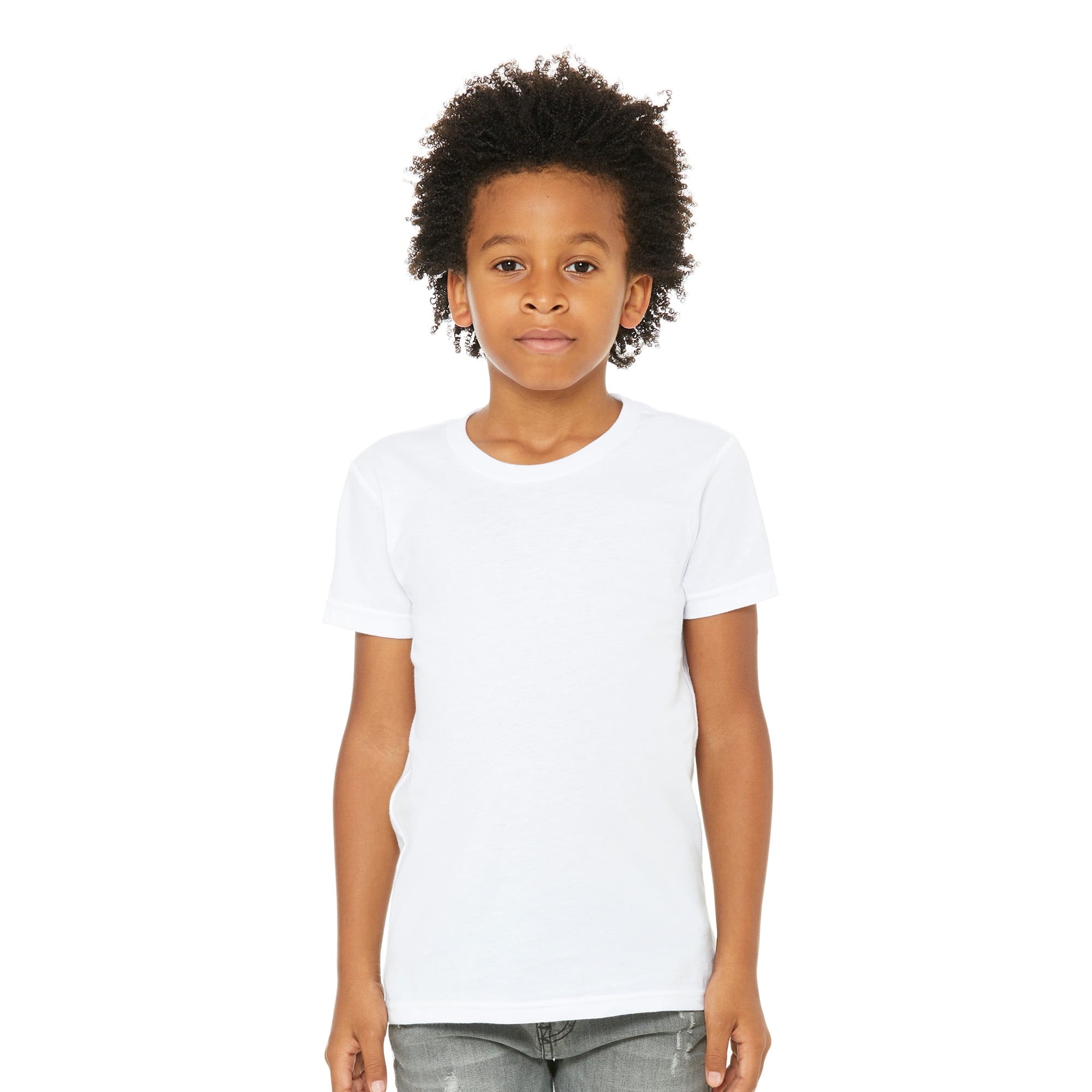 BELLA+CANVAS Youth Unisex Short Sleeve Crew Neck T-Shirt for Crafting, White, Youth Large