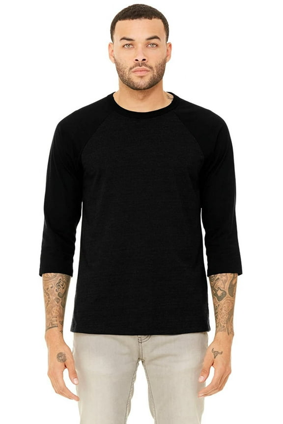 BELLA Canvas Unisex 3/4-Sleeve Baseball T-Shirt - White/DEEP HTHR - M - Style 3200 - Original Label