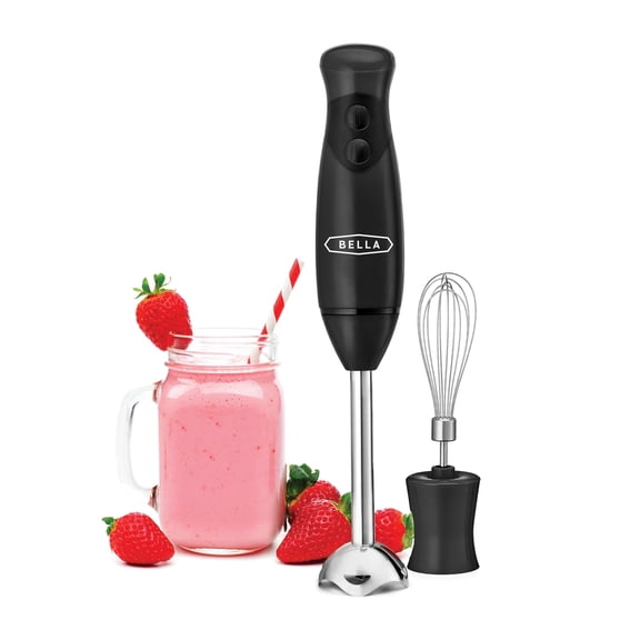 BELLA Immersion Hand Blender, Portable Mixer with Whisk Attachment - Electric Handheld Juicer, Shakes, Baby Food and Smoothie Maker, Stainless Steel, Black