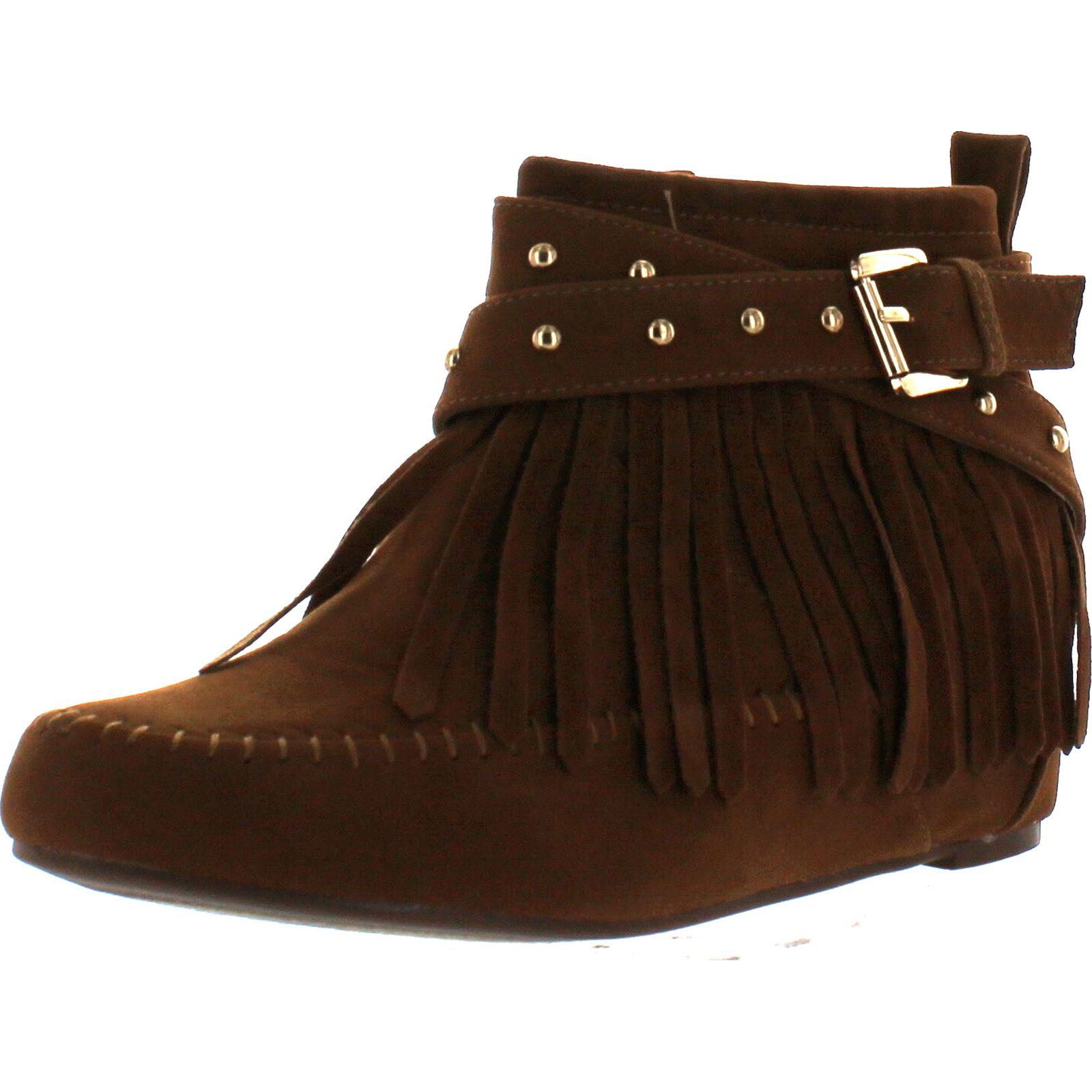 BELLA MARIE CAMPUS 25 Women s Shiny Studded Criss Cross Side Zip Fringe Booties Walmart