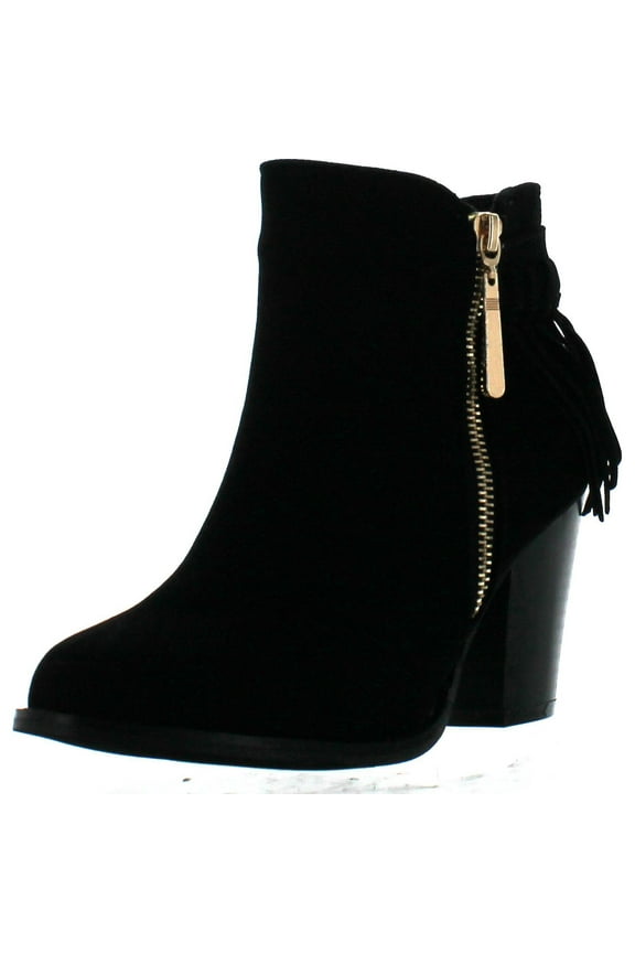 KENZIE-27 Women's Delicate Zip Up Fringe Mid Stacked Ankle Bootie