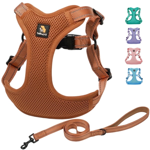 BELLA & PAL Dog Harness for Medium Dogs, Adjustable Reflective No Pull Step-in Dog Vest, Breathable Soft Mesh Harness and Leash Set for Small Medium Dogs, Mocha, L