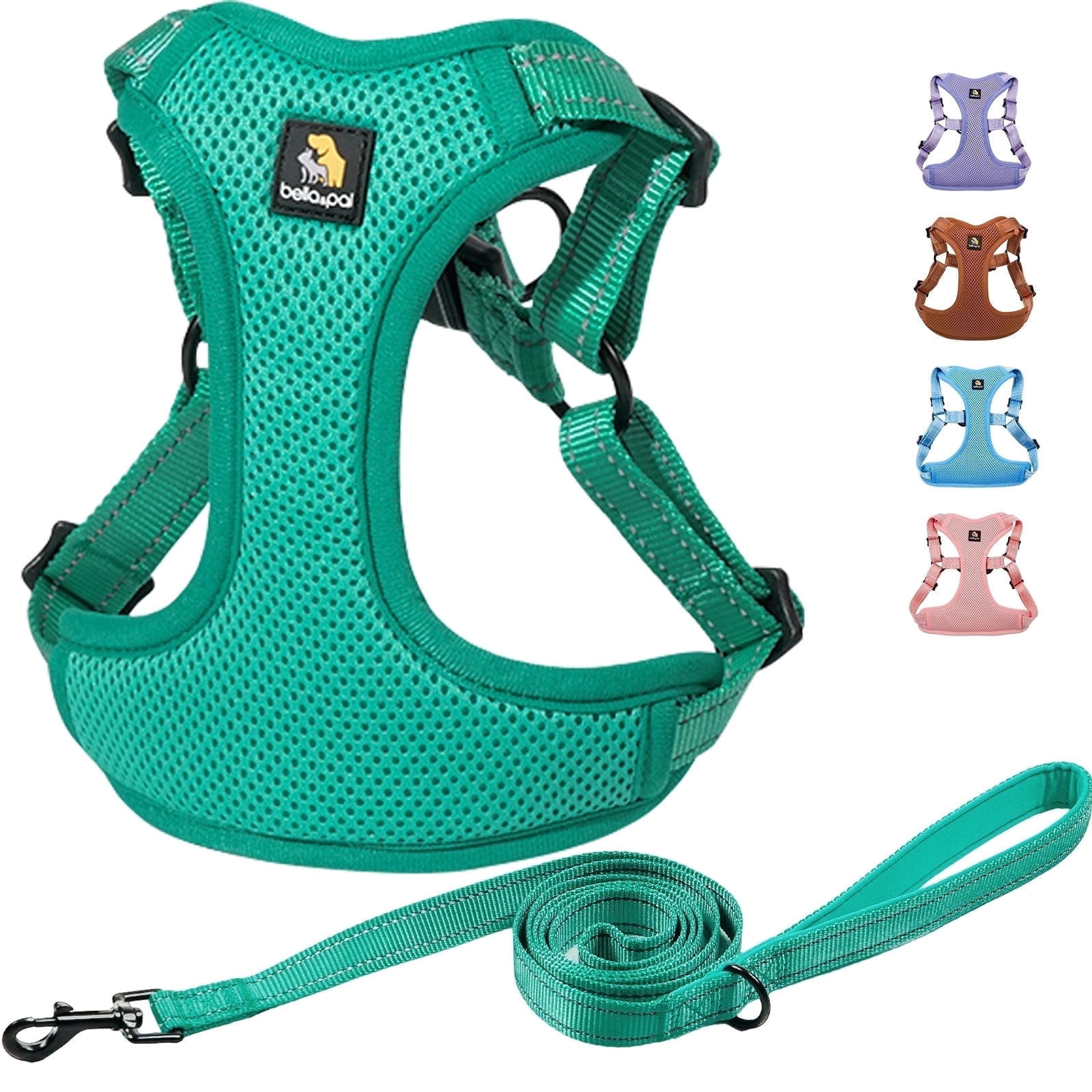 BELLA & PAL Dog Harness for Medium Dogs, Adjustable Reflective No Pull Step-in Dog Vest, Breathable Soft Mesh Harness and Leash Set for Small Medium Dogs, Emerald, XS