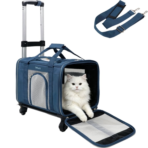 BELLA & PAL Airline Approved Cat Carrier with Wheels, Detachable Rolling Pet Carrier for Kitten & Small Dogs up to 16lbs, Soft-Sided Foldable Puppy Bag , 17.7"×11"×11", Sky Sailor