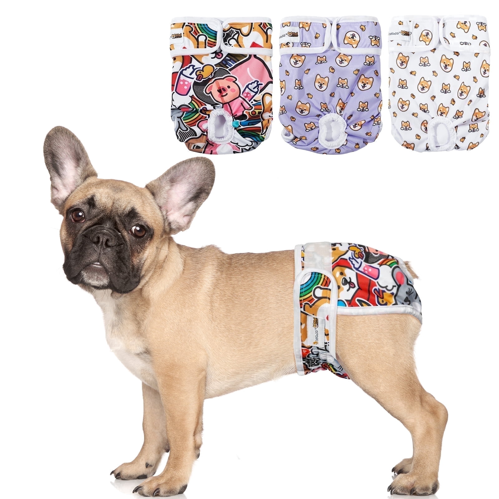 Bella & Pal × PJai & Friends Female Dog Diapers, 3-Pack, Highly Absorbent Washable Diapers for Small Dogs, Leak-Proof Puppy Diapers, M