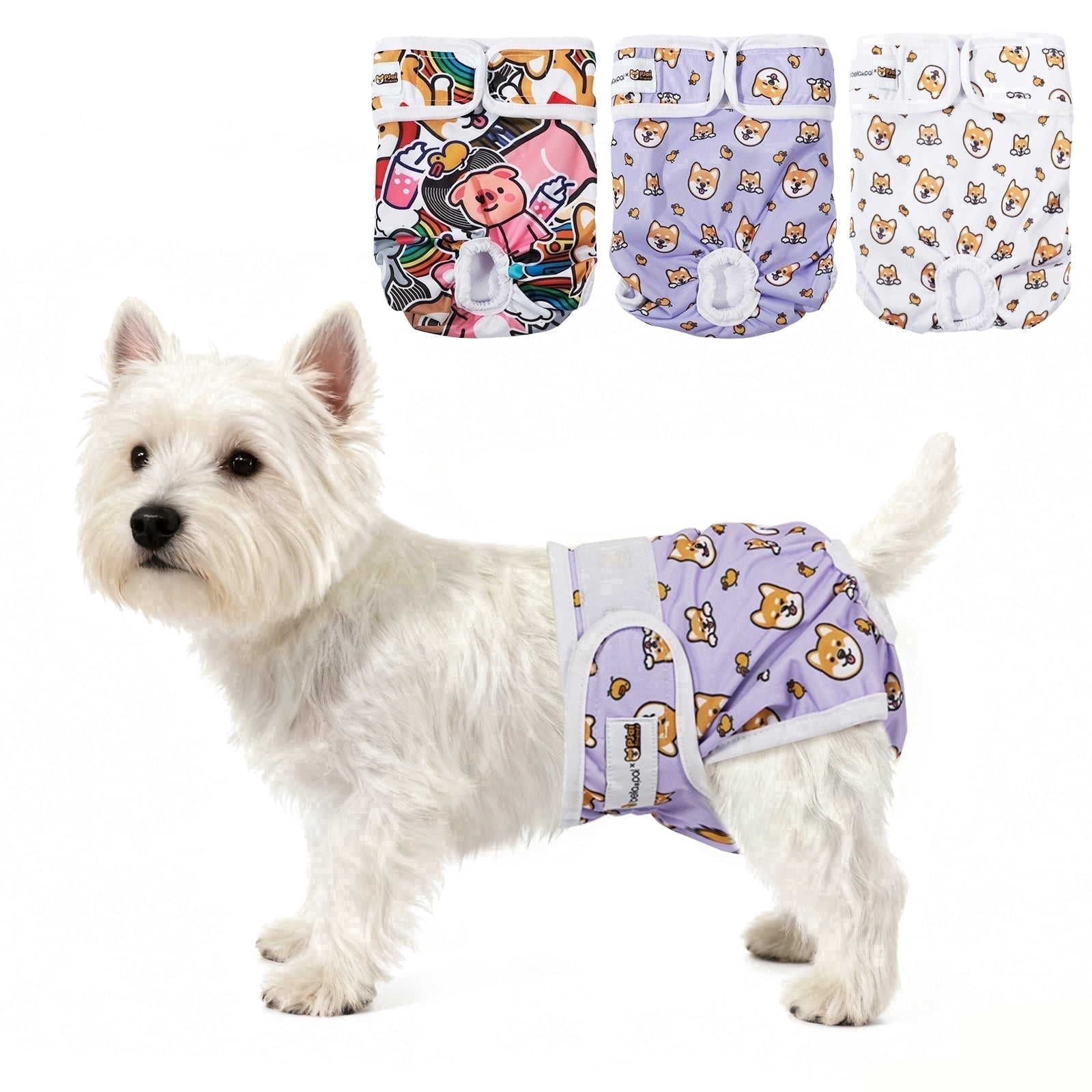 Bella & Pal × PJai & Friends Female Dog Diapers, 3-Pack, Highly Absorbent Washable Diapers for Small Dogs, Leak-Proof Puppy Diapers, S