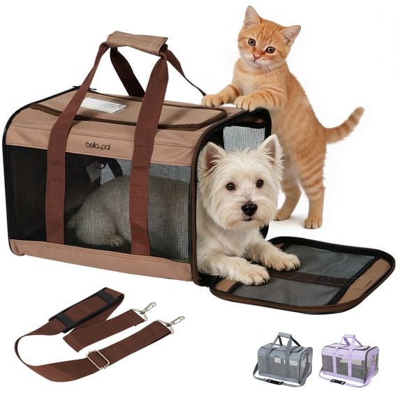 BELLA & PAL Dog Carrier for Small Dog, Airline Approved Pet Carrier for Cats & Puppy up to 18lbs, Soft Sided Collapsible Travel Carrier with Shoulder Strap, Choco Brown