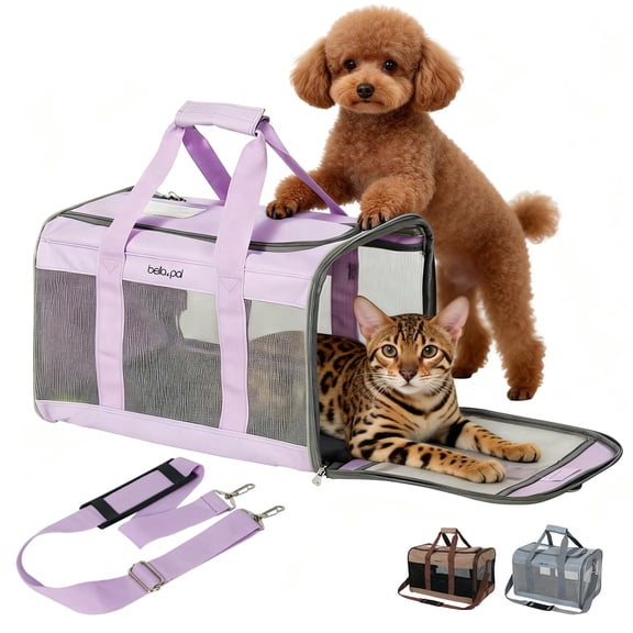 BELLA & PAL Dog Carrier for Small Dog, Airline Approved Pet Carrier for Cats & Puppy up to 18lbs, Soft Sided Collapsible Travel Carrier with Shoulder Strap, Lilac Mist