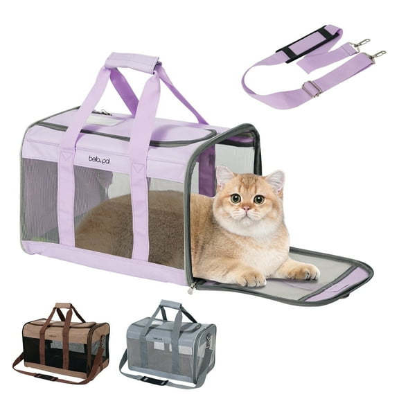 BELLA & PAL Cat Carrier Travel Bag, Airline Approved Lightweight,Soft Sided Pet Carrier for Puppy Dogs up to 18lbs,Collapsible Soft Sided Travel Carrier,Purple