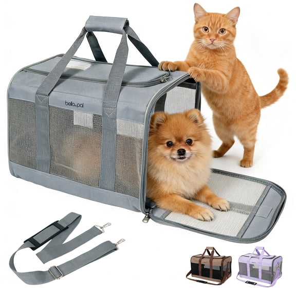 BELLA & PAL Dog Carrier for Small Dog, Airline Approved Pet Carrier for Cats & Puppy up to 18lbs, Soft Sided Collapsible Travel Carrier with Shoulder Strap, Smoky Grey