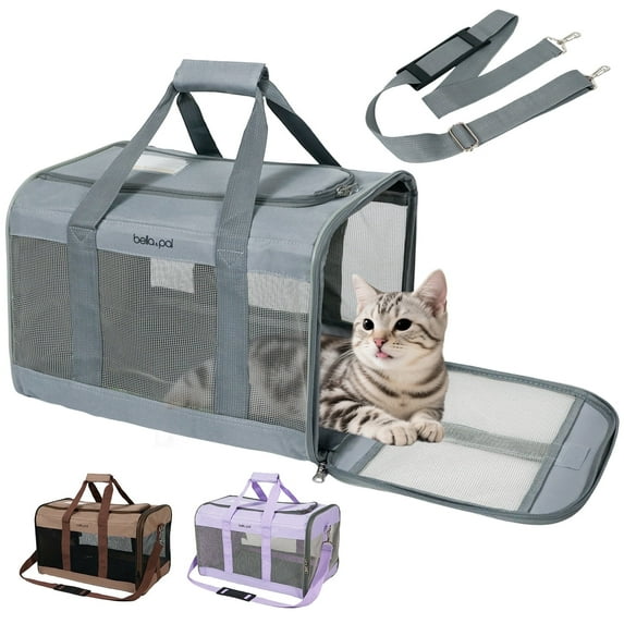 BELLA & PAL Cat Carrier Travel Bag, Airline Approved Lightweight,Soft Sided Pet Carrier for Puppy Dogs up to 18lbs,Collapsible Soft Sided Travel Carrier,Gray