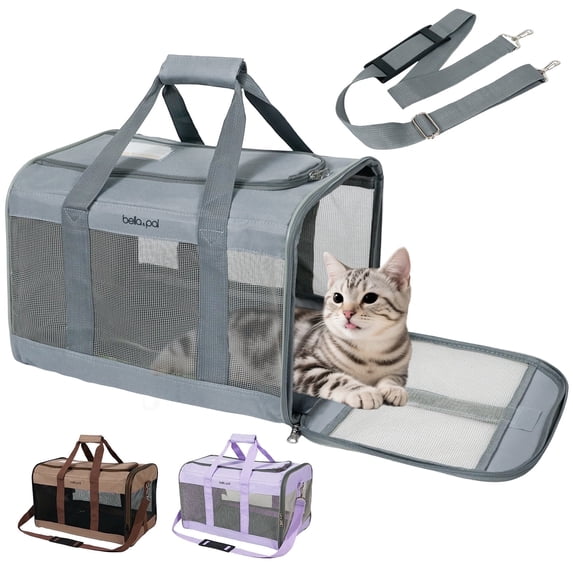 BELLA & PAL Cat Carrier Travel Bag, Airline Approved Lightweight,Soft Sided Pet Carrier for Puppy Dogs up to 18lbs,Collapsible Soft Sided Travel Carrier,Gray