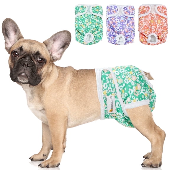 BELLA & PAL Pink & Purple & Green Female Dog Diapers, 3-Pack, Highly Absorbent Washable Diapers for Small Dogs, Leak-Proof Puppy Diapers, S