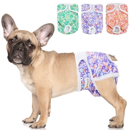 BELLA & PAL Pink & Purple & Green Female Dog Diapers, 3-Pack, Highly Absorbent Washable Diapers for Small Dogs, Leak-Proof Puppy Diapers, XS
