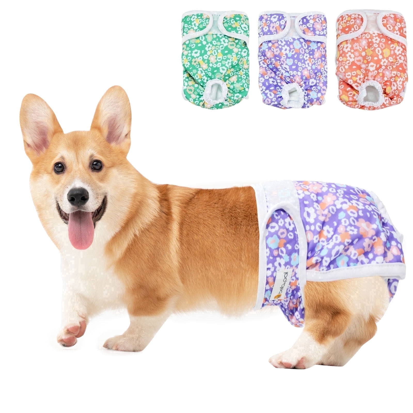 BELLA & PAL Pink & Purple & Green Female Dog Diapers, 3-Pack, Highly Absorbent Washable Diapers for Small Dogs, Leak-Proof Puppy Diapers, L
