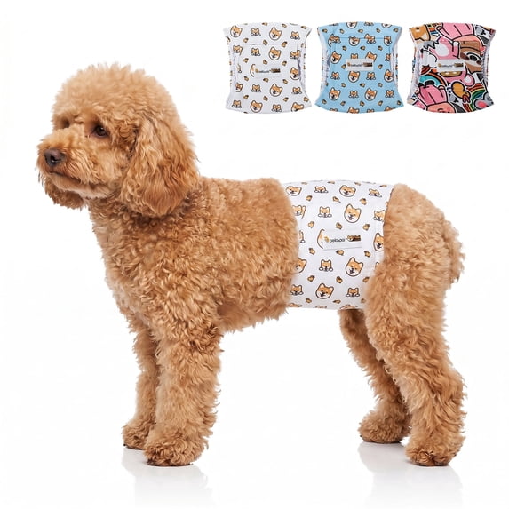 Bella & Pal × PJai & Friends Male Dog Diapers, 3-Pack, Highly Absorbent Washable Diapers for Small Dogs, Leak-Proof Puppy Diapers, S