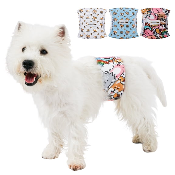 BELLA & PAL Male Dog Diapers, 3-Pack, Highly Absorbent Washable Diapers for Small Dogs, Leak-Proof Puppy Diapers, S