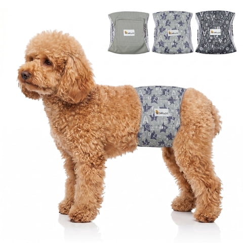 BELLA & PAL Light Gray Male Dog Diapers, 3-Pack, Highly Absorbent Washable Diapers for Small Dogs, Leak-Proof Puppy Diapers, XS