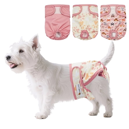 BELLA & PAL Pink Female Dog Diapers, 3-Pack, Highly Absorbent Washable Diapers for Small Dogs, Leak-Proof Puppy Diapers, S