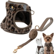 BELLA & PAL Puppy Harness and Leash Set,Reflective Adjustable Dog Harness for Small Dogs No Pull,Step in Soft Mesh Harness for Small and Medium Dogs, Brown Leopard, M