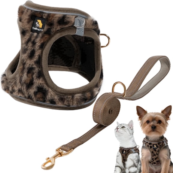 BELLA & PAL Puppy Harness and Leash Set,Reflective Adjustable Dog Harness for Small Dogs No Pull,Step in Soft Mesh Harness for Small and Medium Dogs, Brown Leopard, M